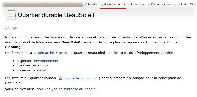 onglet d’accès aux commentaires d’une page wiki