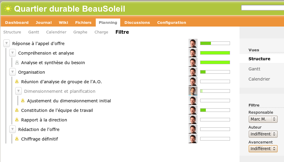 Le filtre sur le planning est instantané.