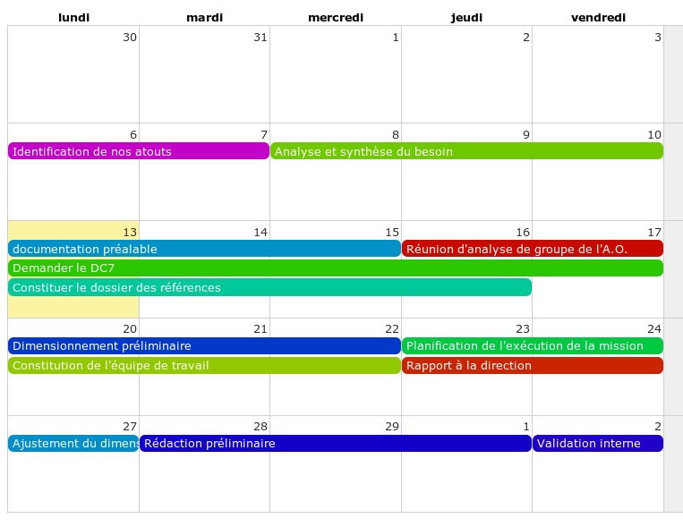 Le calendrier général synthétise toutes les actions dont vous êtes responsable.